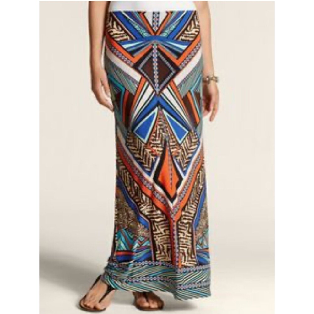 Chico’s women’s tribal Aztec pull on Bold Geometric Maxi skirt size 12/14 resort